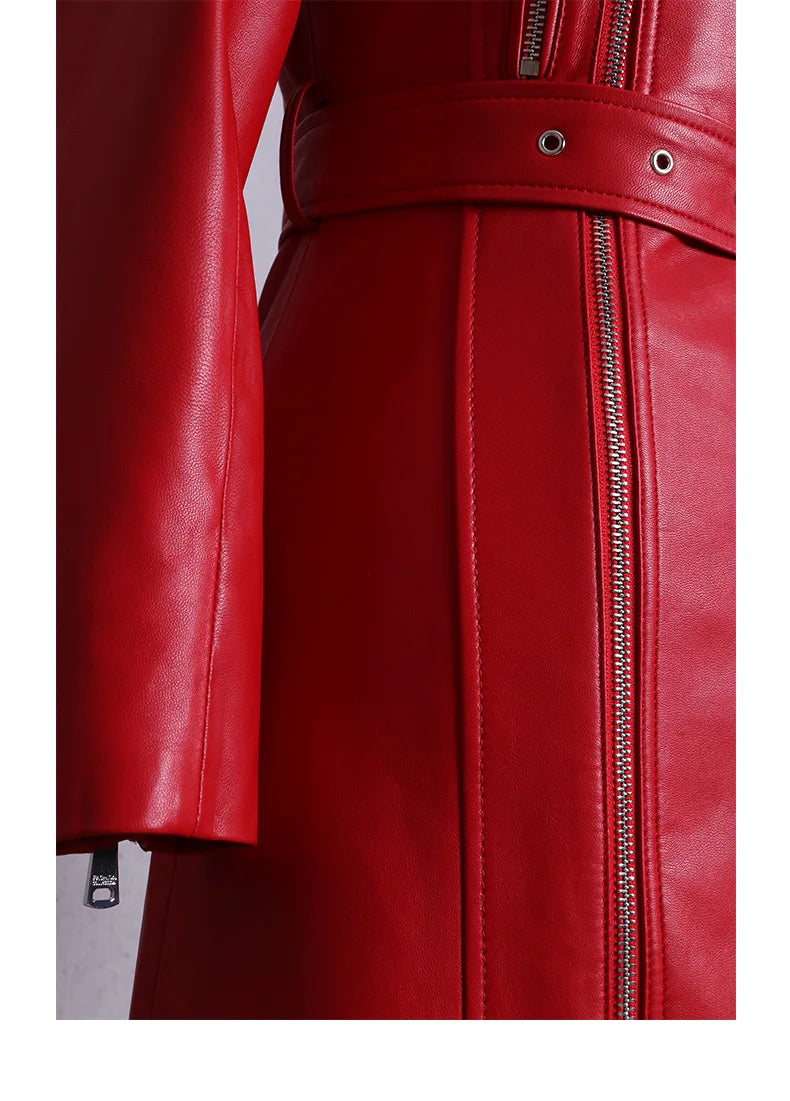 Spring Autumn Maxi Dresses for Women Slash Neck Red Black PU Leather Dress Women Long Sleeve Runway Elegant Dress