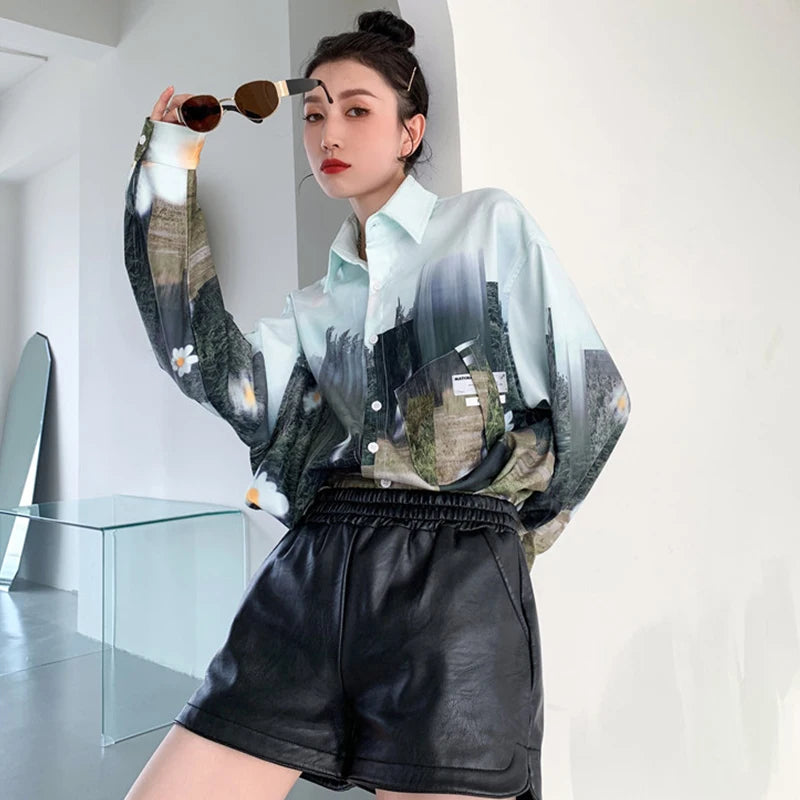 Oversized Women Blouses oil Printing shirts Harajuku Tops Long Sleeve Couple's Streetwear Blusas Mujer