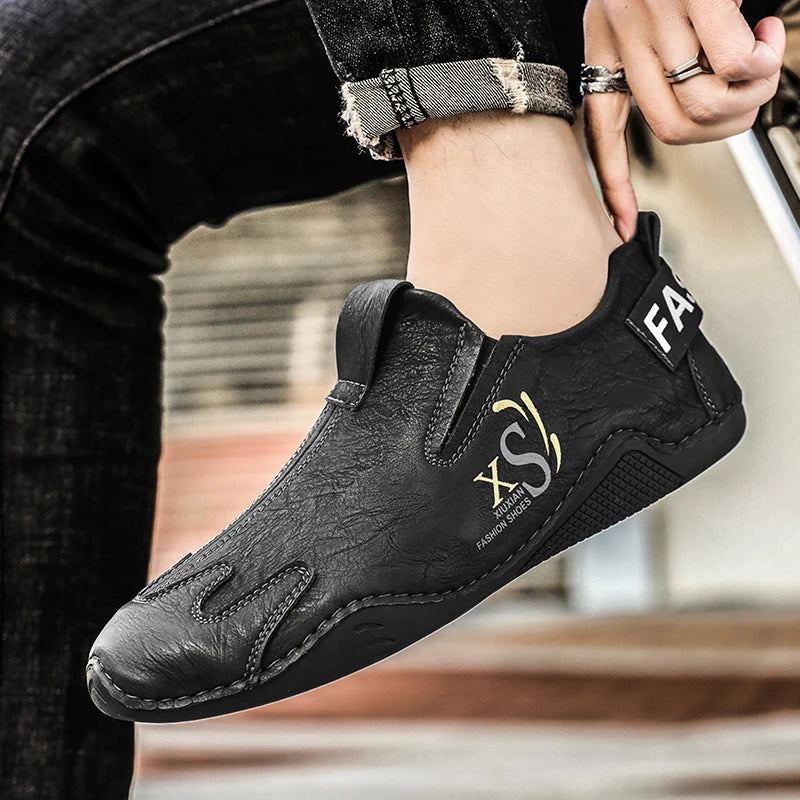Men's Leather Slip-On Flat Business Shoes-Anti-Slip Breathable Comfort Lightweight for Long-Hour Use