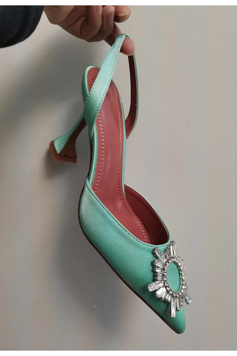 2025 Star style Women Sandals Elegant Pointed toe Slingback Summer Office Lady Shoes Fashion High heels Gladiator sandals Woman