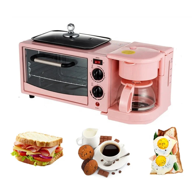 Multifunction 3-in-1 Electric Breakfast Set Toaster Coffee Maker Oven with Frying Pan