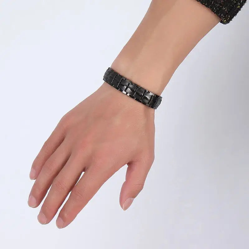 Black Titanium Magnetic Bracelet Mens Chain Link Health Energy Magnetic Titanium Bracelet Germanium Magnet Health Bracelets Male