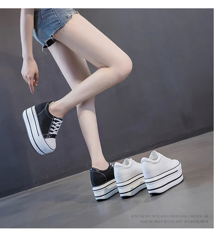 Fujin 7.5cm Fashion Canvas Shoes Breathable Women Super High Heel Sneakers Platform Shoes Women Autumn Autumn Women's Shoes