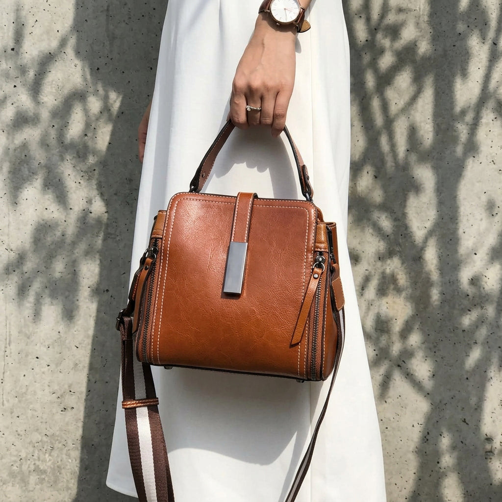 New High Quality Women's Genuine Leather Waterproof Tote Handbags Multiway Messenger Crossbody Shoulder Satchel Purse Travel Bag
