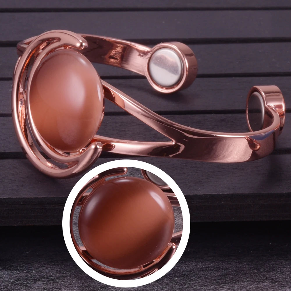 Vinterly Adjustable Magnetic Bracelet Pure Copper Brown Blue Stone High Magnet Arthritis Moon Sun Bangle Women Resizable Jewelry