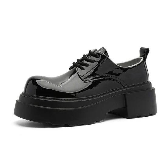 Men's Thick Sole Biker Shoes Leather Shoes Chunky Platform Motorcycle Footwear