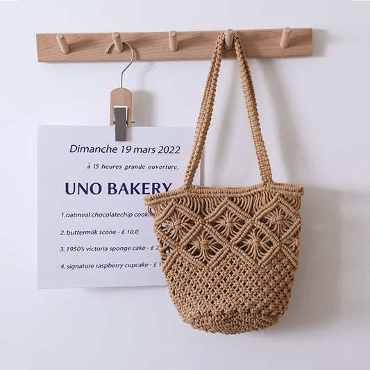 Summer Straw Shoulder Bag Women Large Capacity Rattan Bucket Bag Handmade Woven Beach Bag Fashion Vacation Handbag Tote