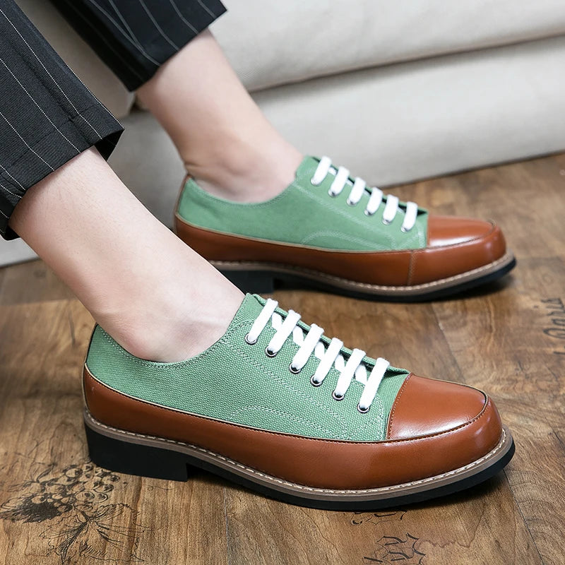 Men's Loafers Splicing PU Leather Shoes Business Casual Men Lace up Leather Shoes for Man