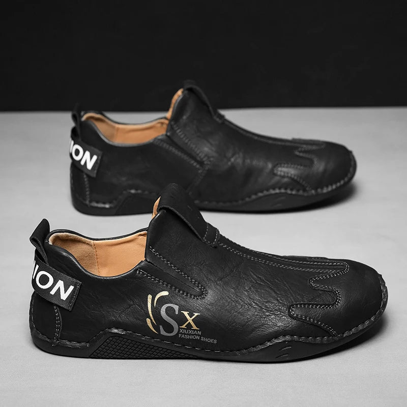 Men's Leather Slip-On Flat Business Shoes-Anti-Slip Breathable Comfort Lightweight for Long-Hour Use
