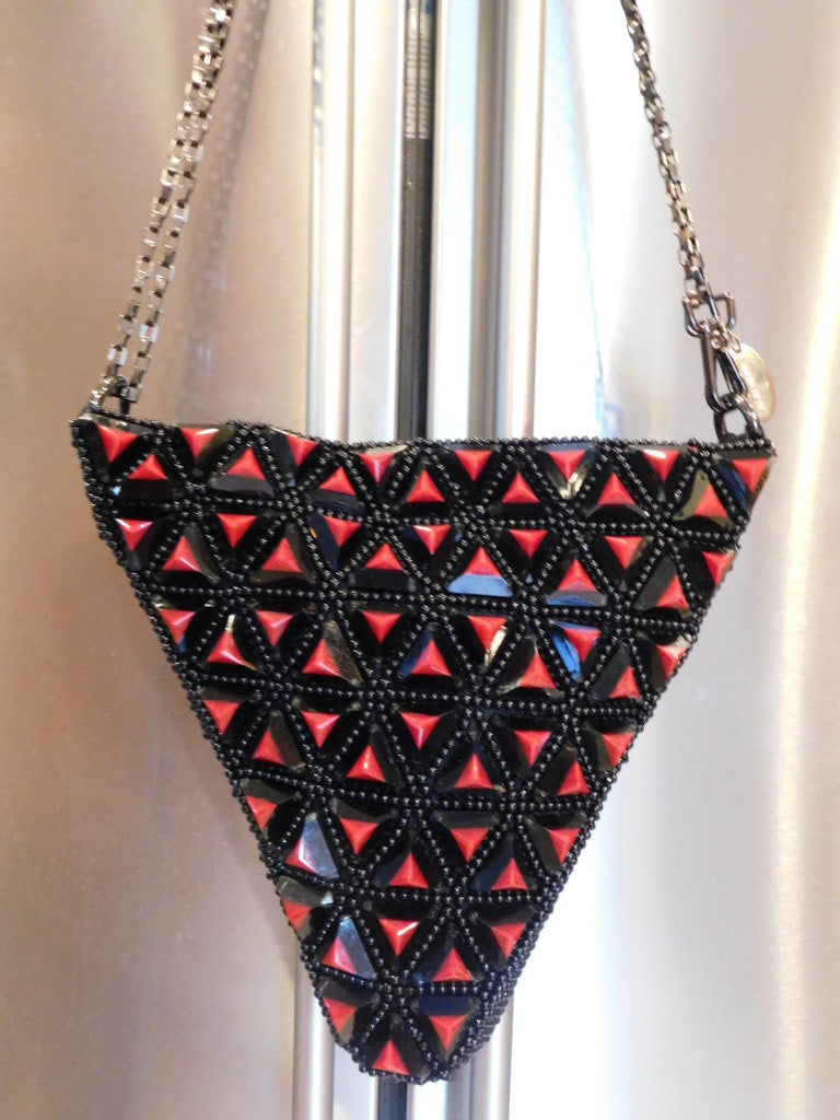 Solstice Luxury black and red triangular pyramids bag