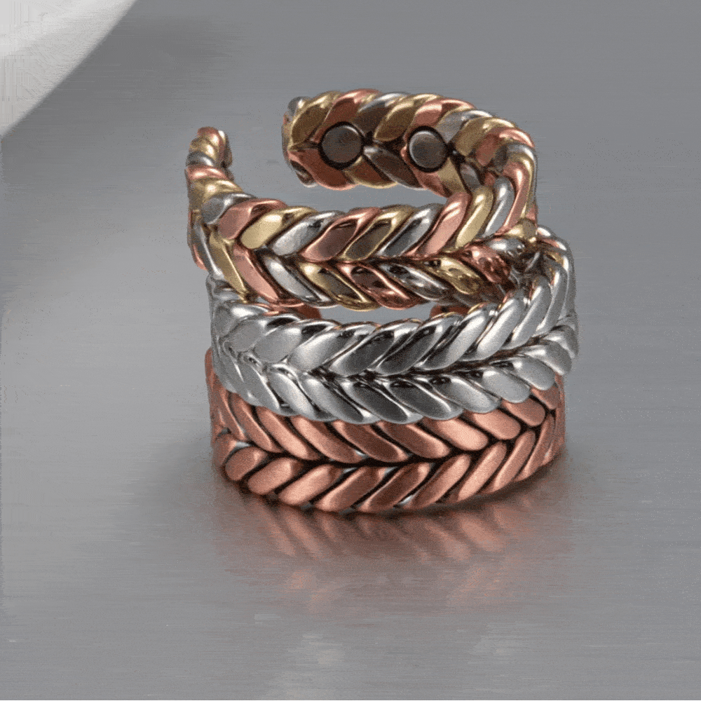 Vinterly Pure Copper Rings Magnetic Health Energy Braided Twisted Finger Open Cuff Adjustable Wedding Bands 7.3mm Wide Jewelry