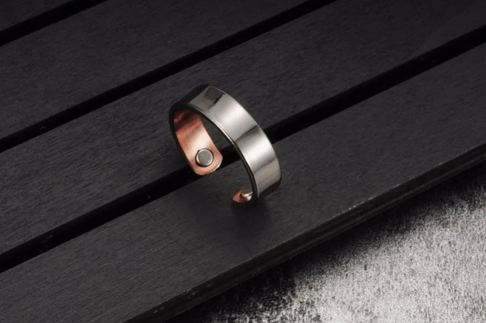 Vinterly Copper Adjustable Ring Men Health Energy Magnetic Copper Women Minimalist Open Cuff Finger Jewelry for Arthritis Relief