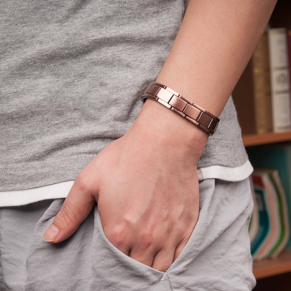 Vinterly Pure Copper Magnetic Therapy Bracelet Male 14mm Arthritis Wristband Magnet Vintage Chain Link Health Energy Jewelry