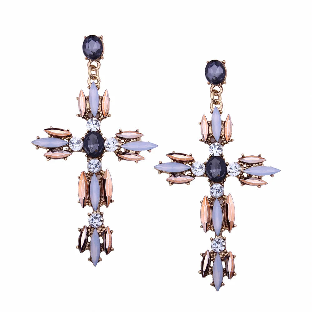 Trendy Rhinestone Cross Earrings For Women Big statement Earring 2021 crystal summer earing  fashionable fall jewelry