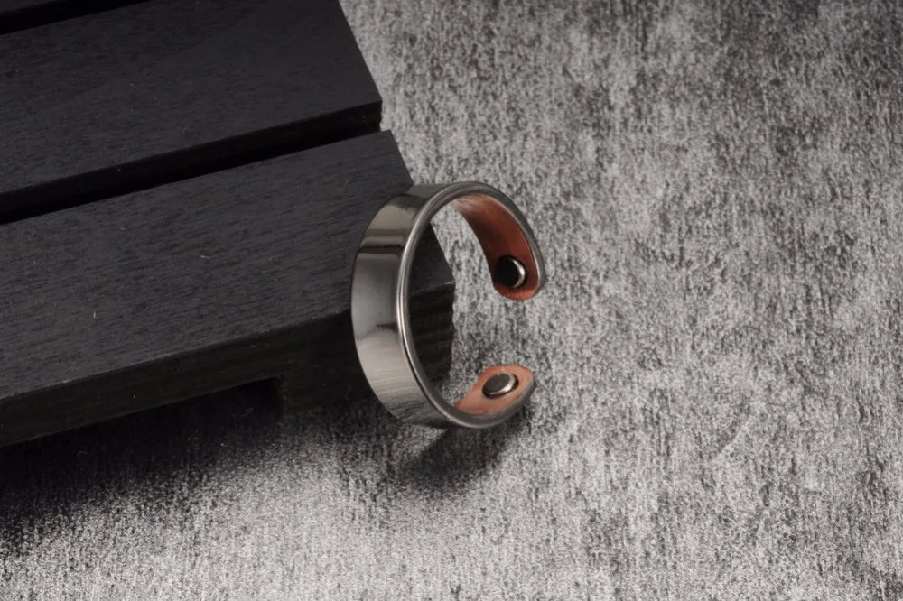 Vinterly Copper Adjustable Ring Men Health Energy Magnetic Copper Women Minimalist Open Cuff Finger Jewelry for Arthritis Relief