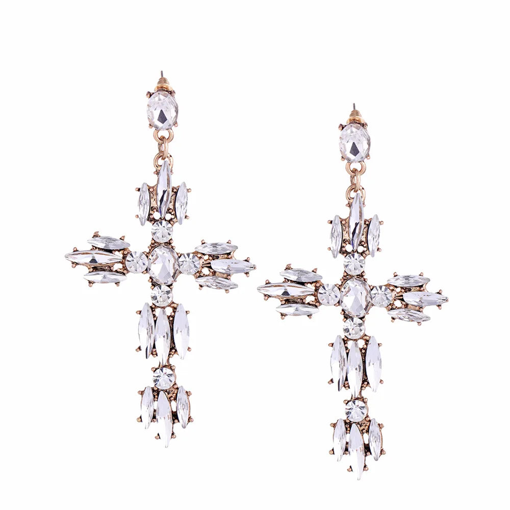 Trendy Rhinestone Cross Earrings For Women Big statement Earring 2021 crystal summer earing  fashionable fall jewelry