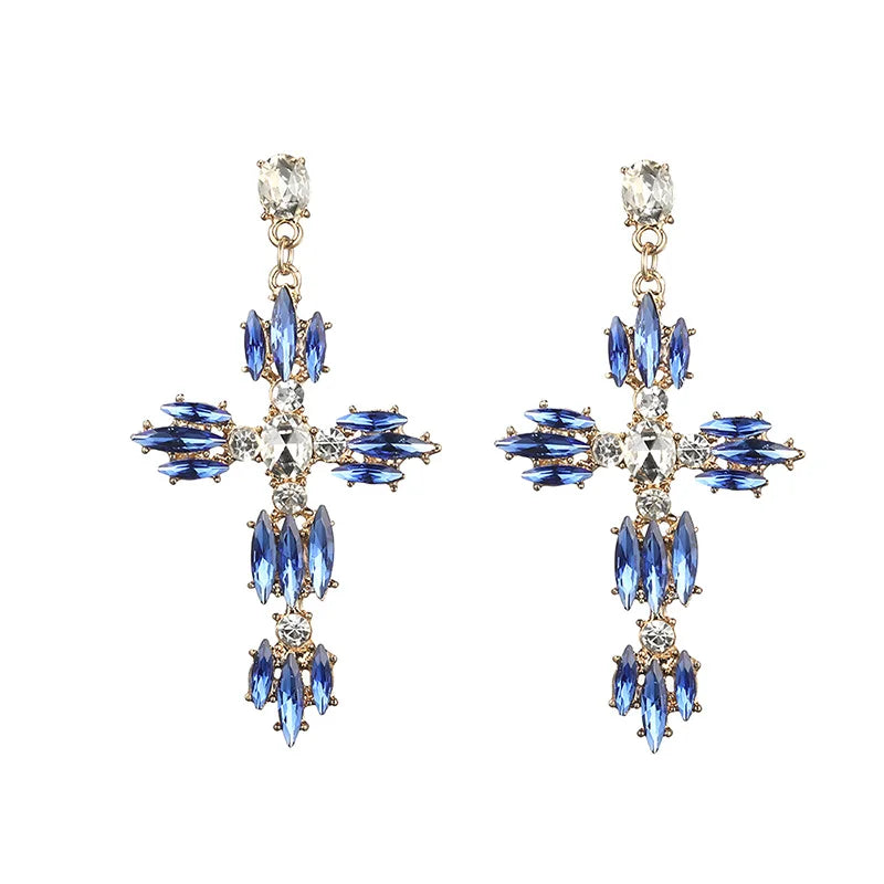 Trendy Rhinestone Cross Earrings For Women Big statement Earring 2021 crystal summer earing  fashionable fall jewelry