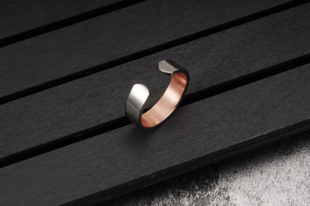 Vinterly Copper Adjustable Ring Men Health Energy Magnetic Copper Women Minimalist Open Cuff Finger Jewelry for Arthritis Relief