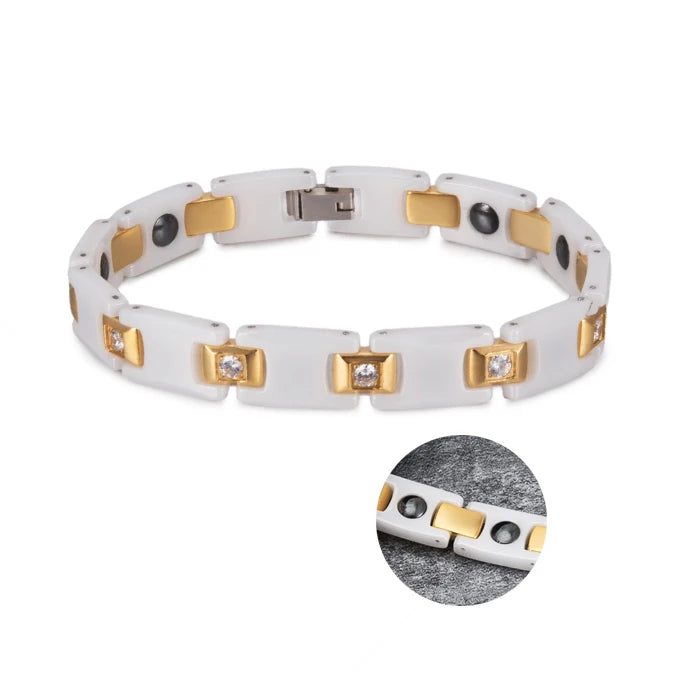 Vinterly Women Ceramic Bracelet Health Energy Hematite Ceramic Bracelets Female Gold-color AAA Cubic Zirconia Bracelet for Women