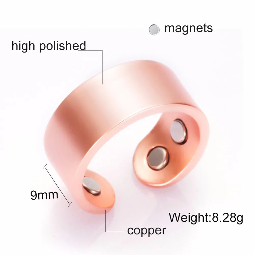 Adjustable Copper Rings Magnetic Health Energy Metal Open Cuff Ring Man 9mm Arthritis Matte Finger Ring for Men Christmas Gift