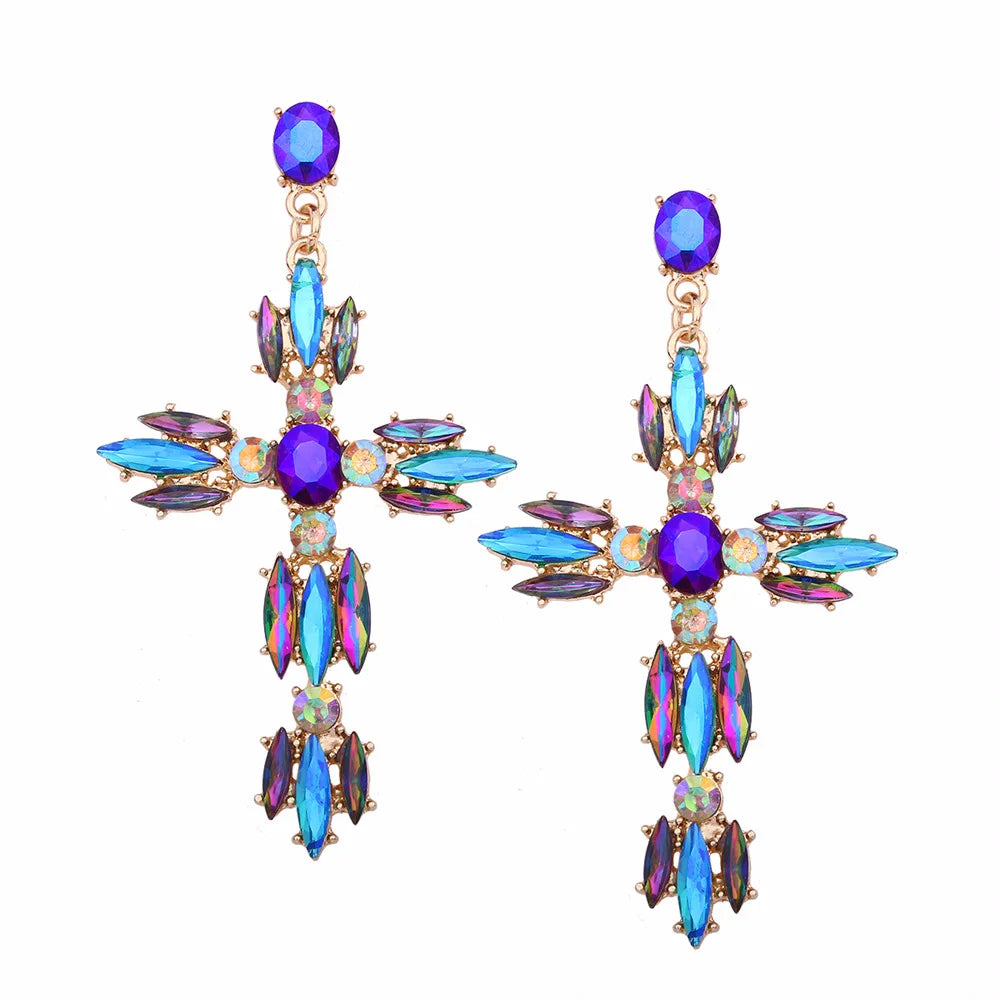 Trendy Rhinestone Cross Earrings For Women Big statement Earring 2021 crystal summer earing  fashionable fall jewelry