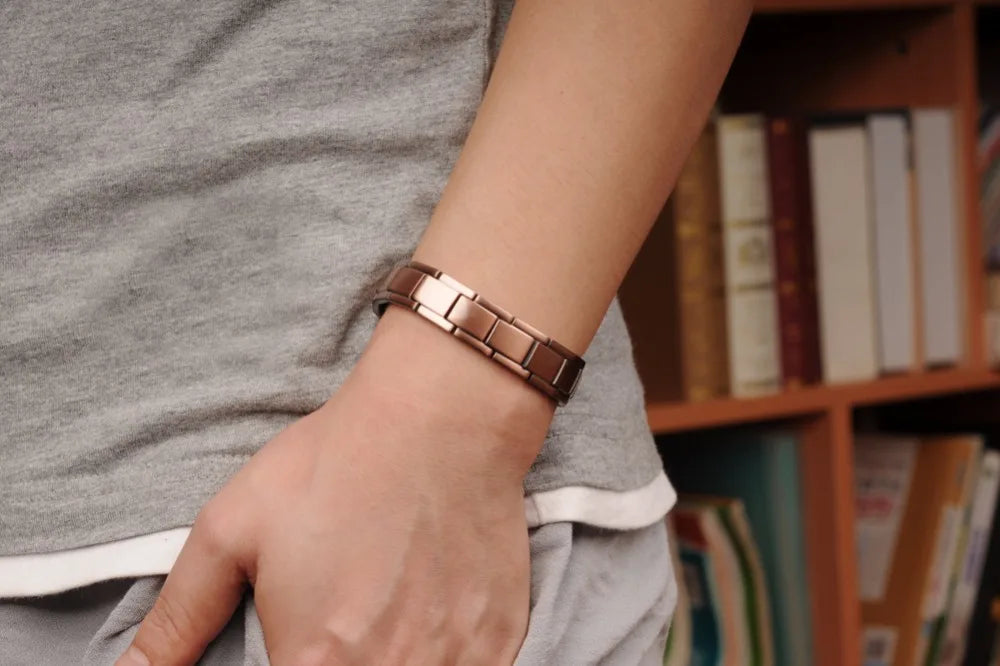 Vinterly Pure Copper Magnetic Therapy Bracelet Male 14mm Arthritis Wristband Magnet Vintage Chain Link Health Energy Jewelry