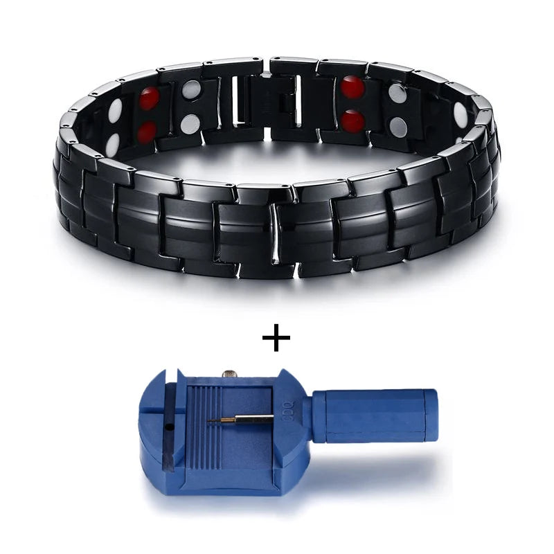Black Titanium Magnetic Bracelet Mens Chain Link Health Energy Magnetic Titanium Bracelet Germanium Magnet Health Bracelets Male