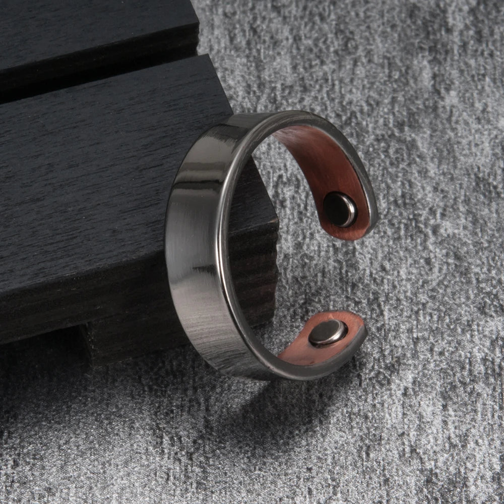 Vinterly Copper Adjustable Ring Men Health Energy Magnetic Copper Women Minimalist Open Cuff Finger Jewelry for Arthritis Relief
