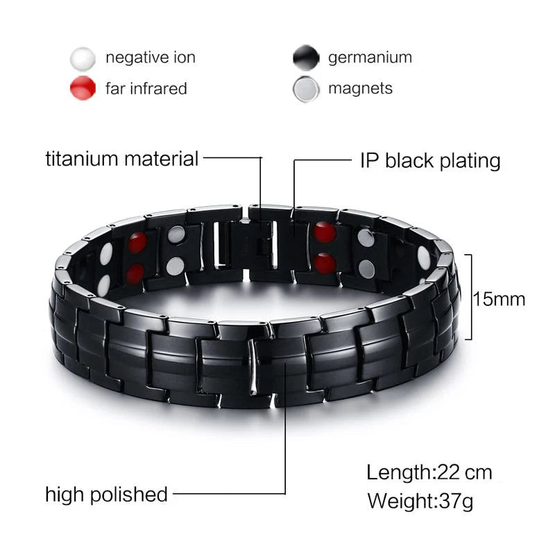 Black Titanium Magnetic Bracelet Mens Chain Link Health Energy Magnetic Titanium Bracelet Germanium Magnet Health Bracelets Male