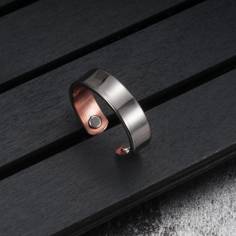 Vinterly Copper Adjustable Ring Men Health Energy Magnetic Copper Women Minimalist Open Cuff Finger Jewelry for Arthritis Relief