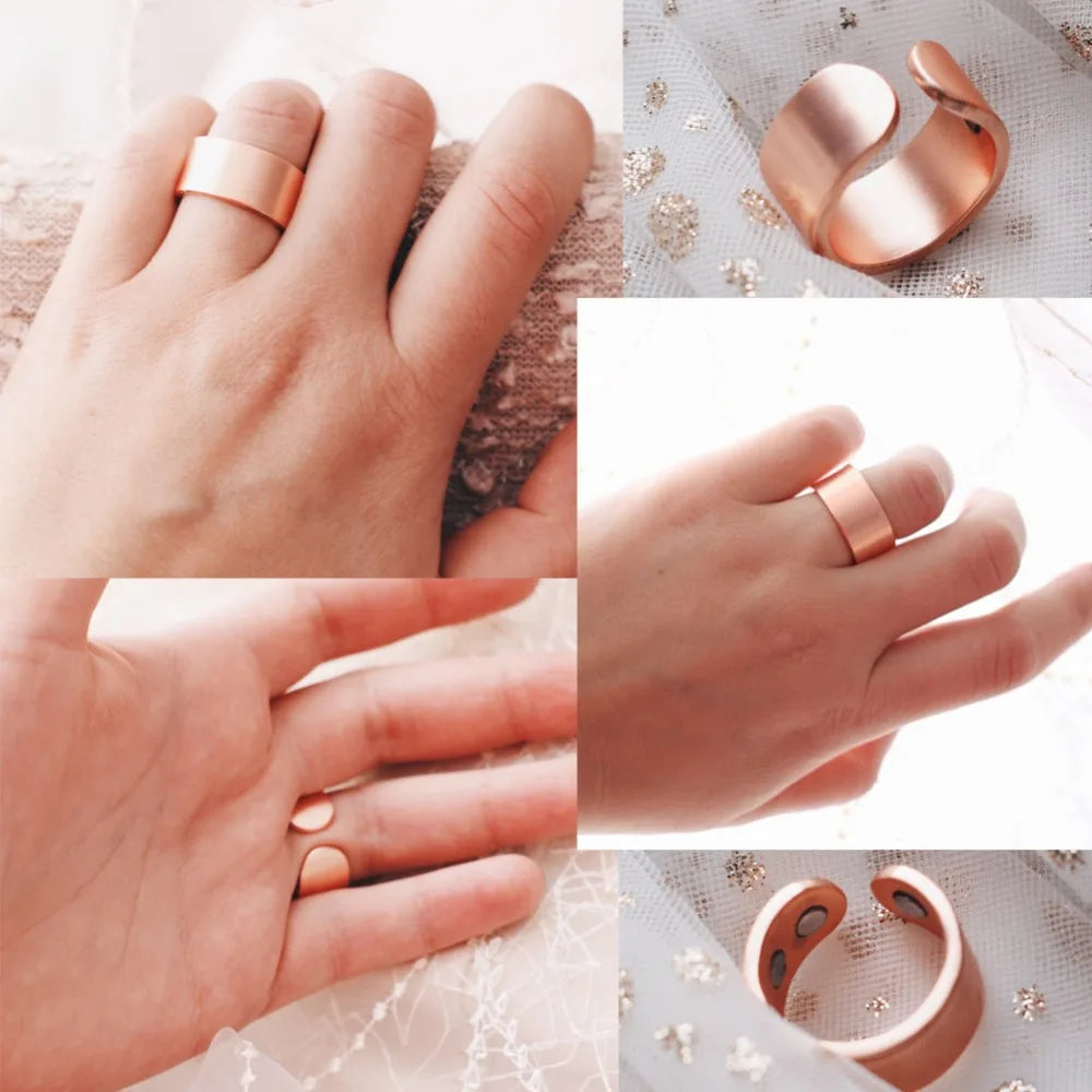 Adjustable Copper Rings Magnetic Health Energy Metal Open Cuff Ring Man 9mm Arthritis Matte Finger Ring for Men Christmas Gift