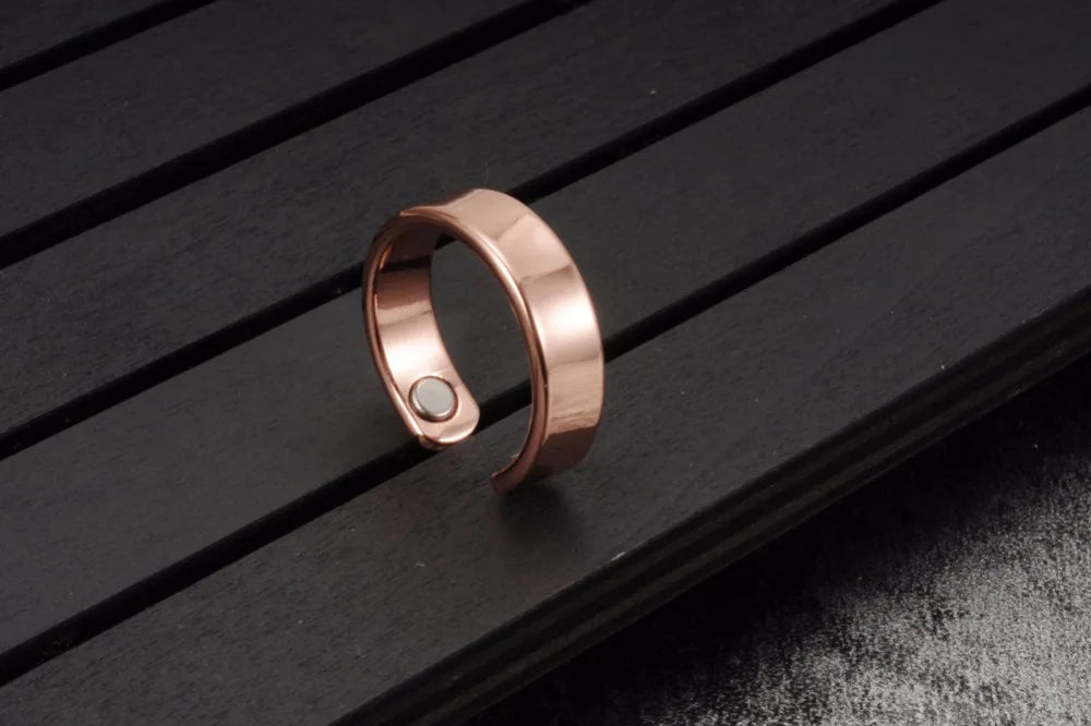 Vinterly Copper Adjustable Ring Men Health Energy Magnetic Copper Women Minimalist Open Cuff Finger Jewelry for Arthritis Relief