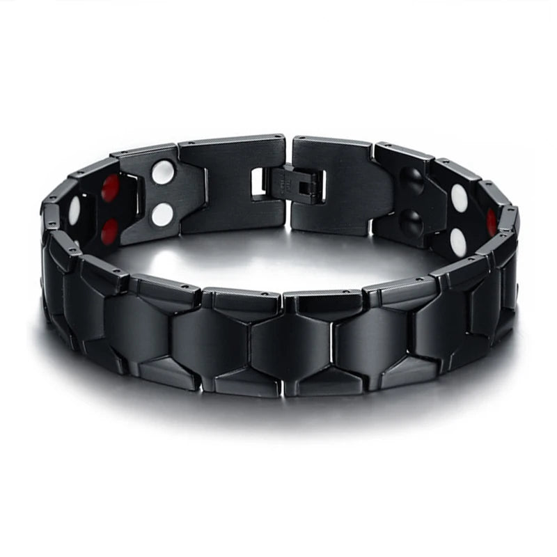 Vinterly Magnetic Bracelet Male Black Brazil Football Style 18mm Wide Health Energy Stainless Steel Men Chain Link Jewelry Punk