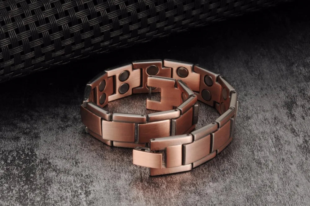 Vinterly Pure Copper Magnetic Therapy Bracelet Male 14mm Arthritis Wristband Magnet Vintage Chain Link Health Energy Jewelry