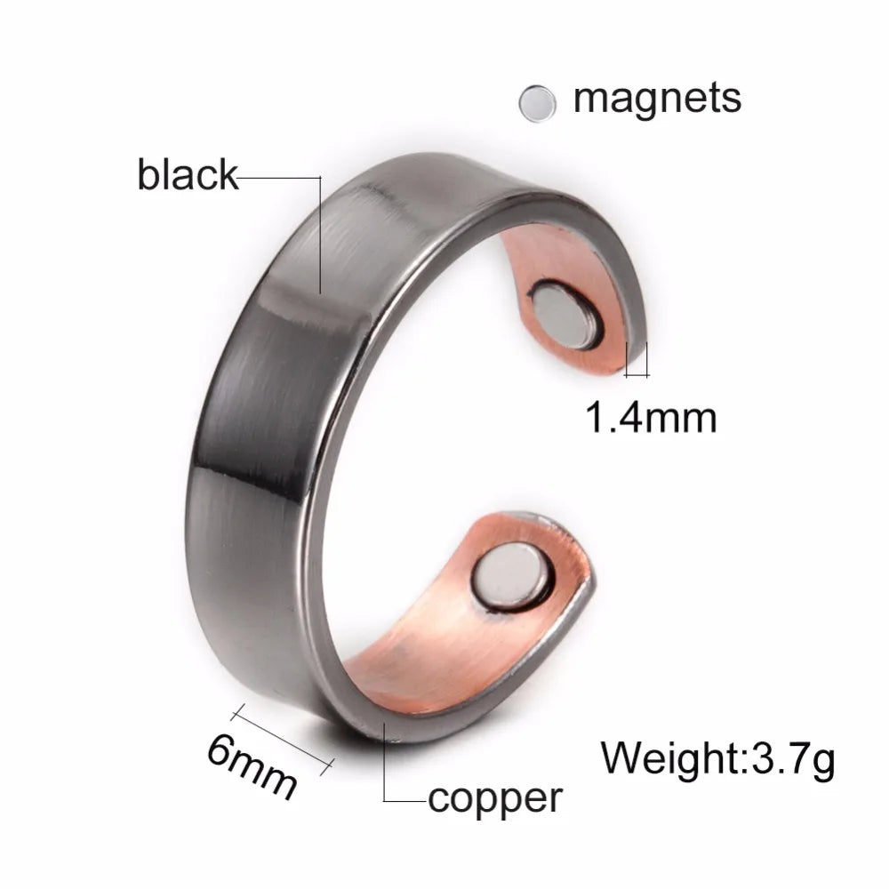 Vinterly Copper Adjustable Ring Men Health Energy Magnetic Copper Women Minimalist Open Cuff Finger Jewelry for Arthritis Relief