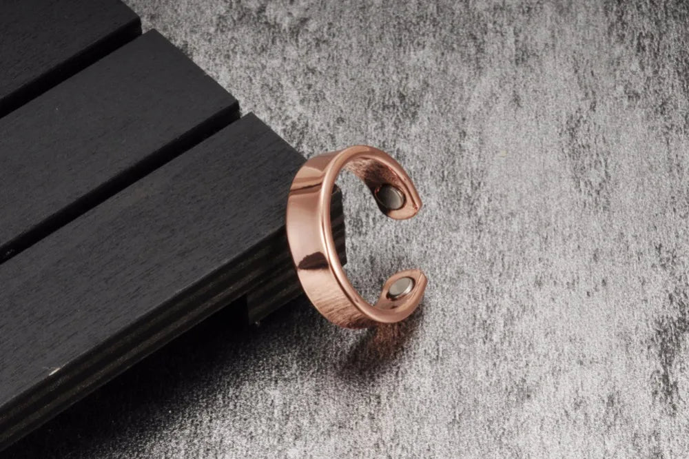 Vinterly Copper Adjustable Ring Men Health Energy Magnetic Copper Women Minimalist Open Cuff Finger Jewelry for Arthritis Relief