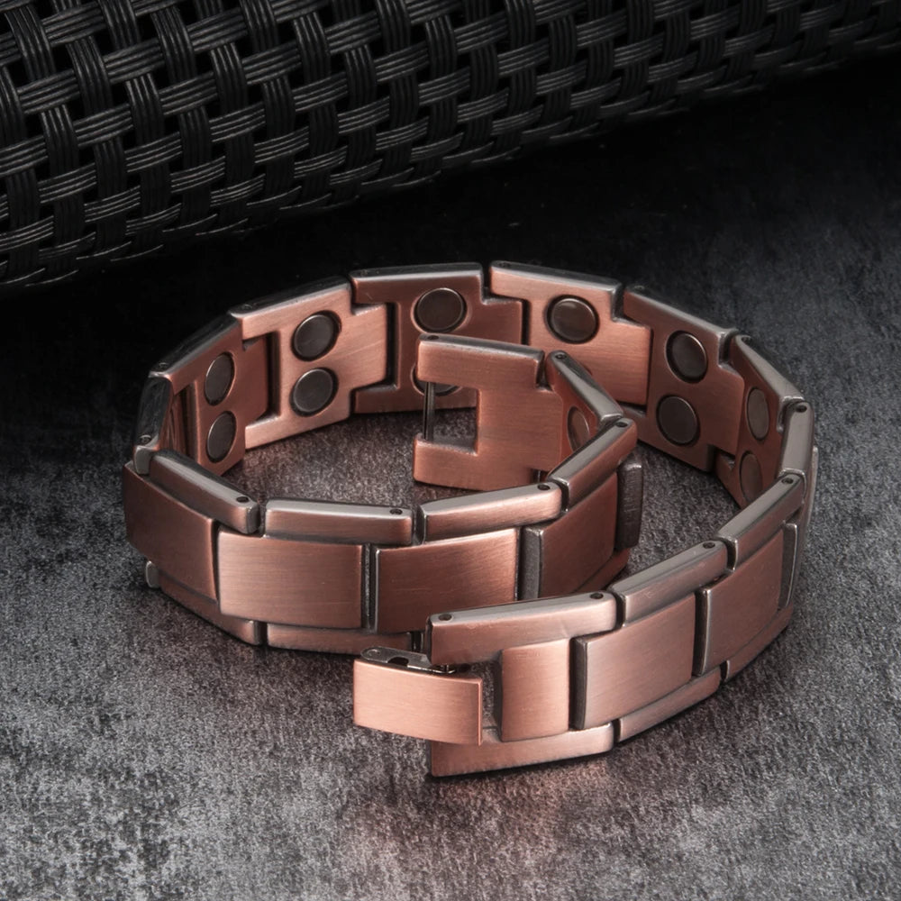 Vinterly Pure Copper Magnetic Therapy Bracelet Male 14mm Arthritis Wristband Magnet Vintage Chain Link Health Energy Jewelry