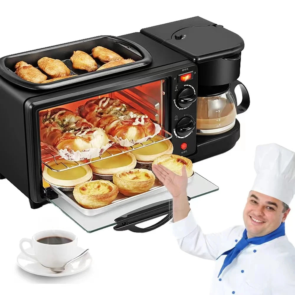Multi-function Toaster Oven With Coffee Maker & Toast Grill & Hot Plate 3 in 1 Breakfast Maker