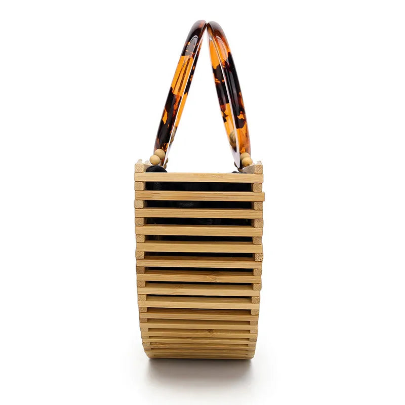 Luxury Women Small Bamboo Handbags Beach Bag Ladies Weave Round Acrylic Top Handle Bag Fashion Female Clutch Messenger Bag New