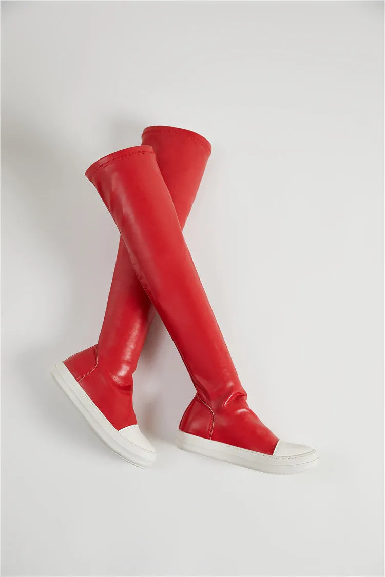 New Arrivals High Quality Women's Boots Flat Pu Leather Red Thigh High Other Trendy Shoes