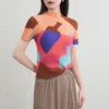 2025 Miyake Pleated Printed T-Shirt for Women Custom Designs Breathable Chiffon Casual Style Spring/Summer Collection