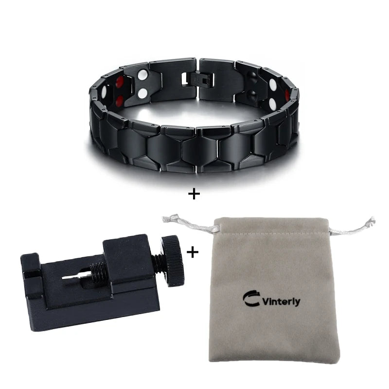 Vinterly Magnetic Bracelet Male Black Brazil Football Style 18mm Wide Health Energy Stainless Steel Men Chain Link Jewelry Punk