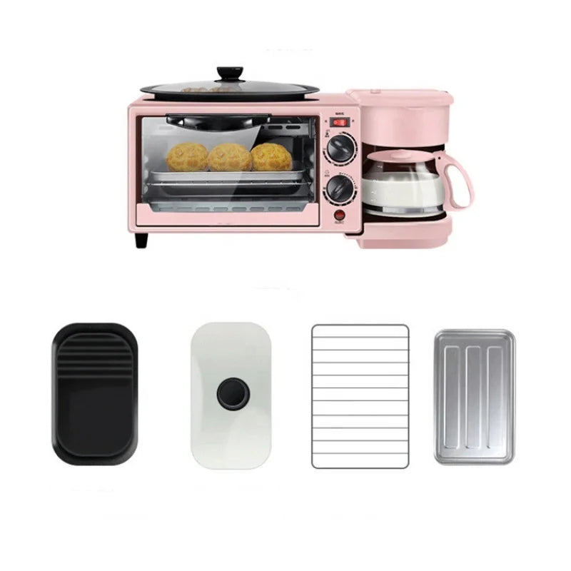 Multifunction 3-in-1 Electric Breakfast Set Toaster Coffee Maker Oven with Frying Pan