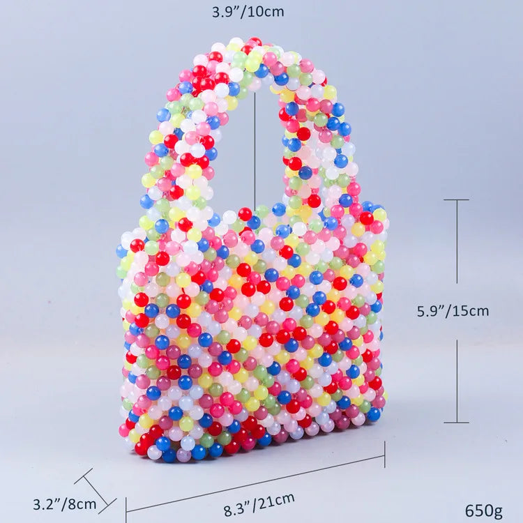 Small Bead Bag Designer Handheld Rainbow Color Bags Clear Acrylic Crystal Beaded Box Totes Customized Women Woven Purse 2026
