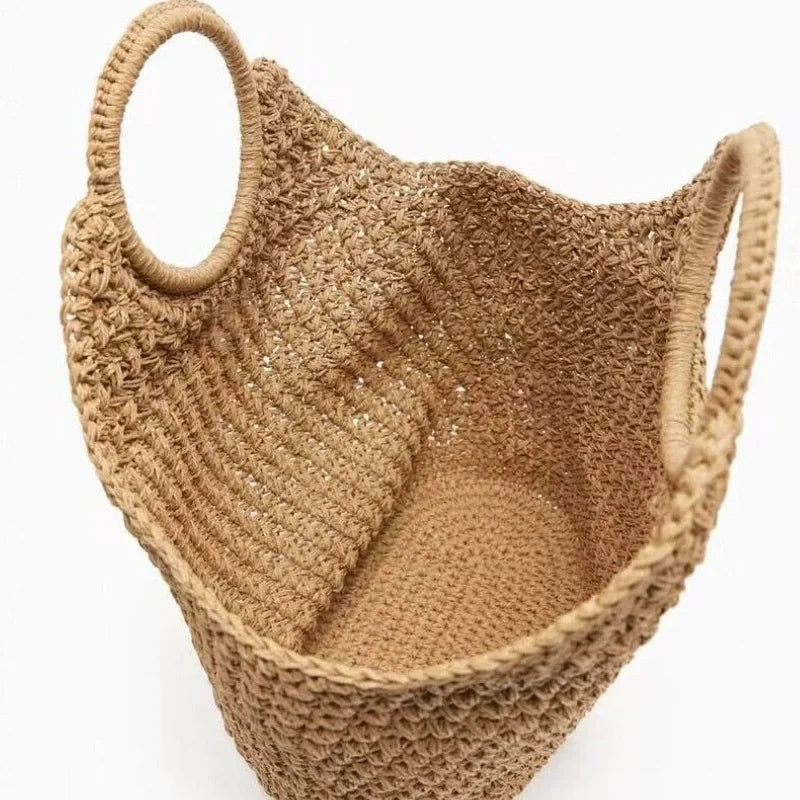 Women's Designer Rattan Handbag Purse 2025 Casual Vacation Beach Tote with Large Capacity Zipper Closure Straw Weave Handle
