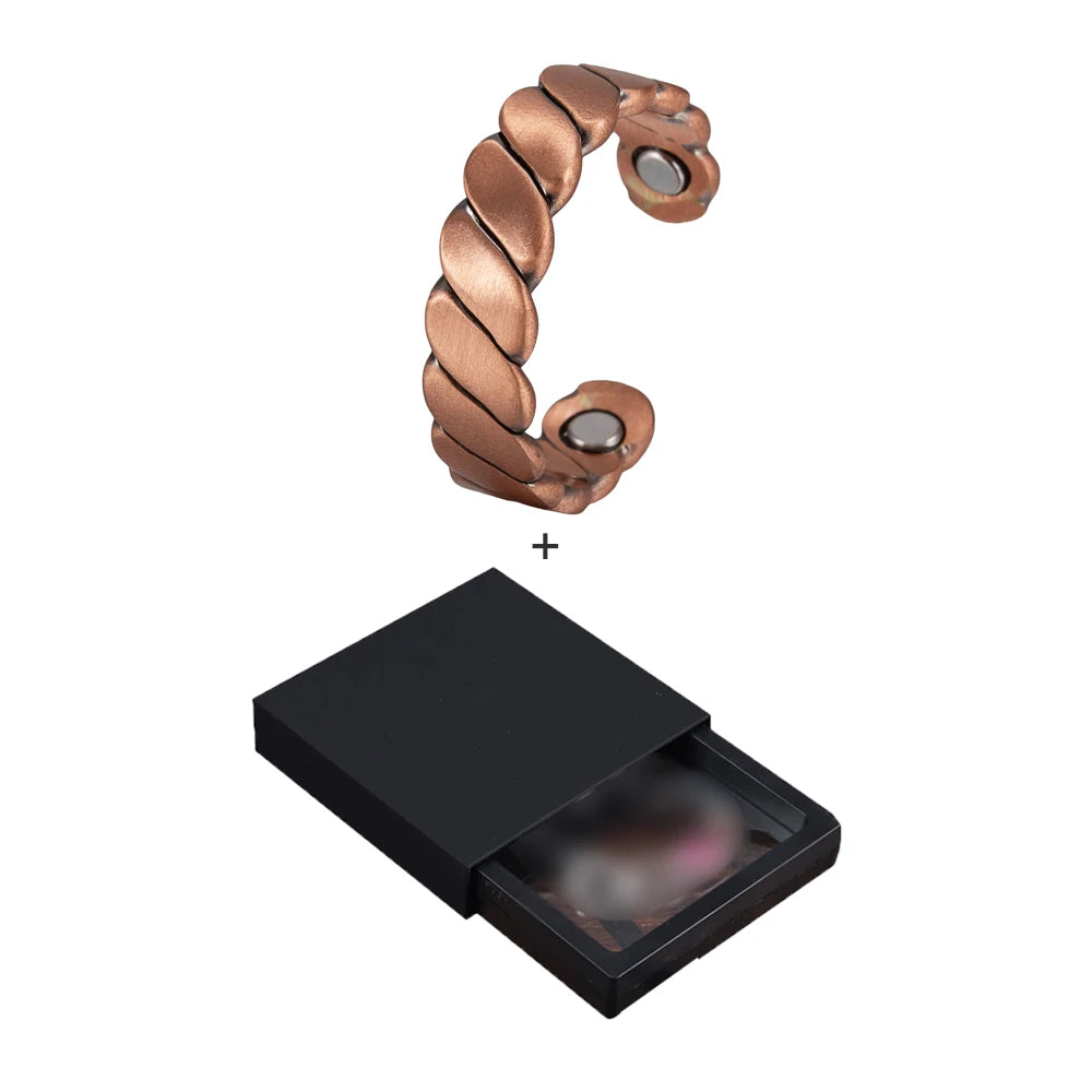 Vinterly Twisted Adjustable Pure Copper Rings Magnetic Therapy Athritis 6mm Wide Health Energy Finger Open Cuff Jewelry for Men