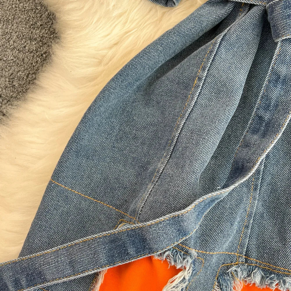 New Fashion Round Neck Color Blocking Women Casual Tops Denim T-Shirt Dresses