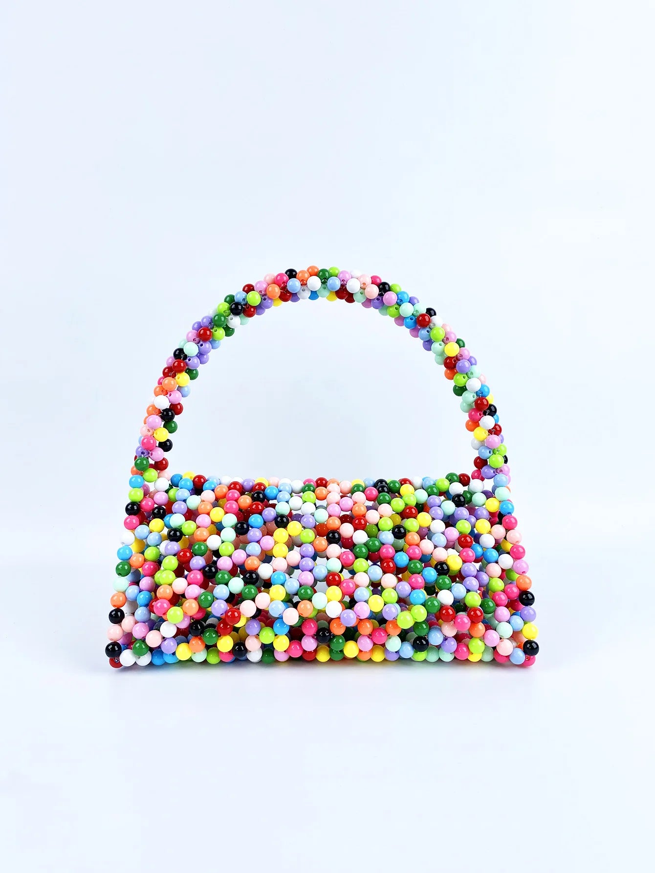 European and American Niche Handmade Color-blocked Pearl Triangle Bag Fashionable and Versatile Hand-held Rainbow Bead Weave Bag
