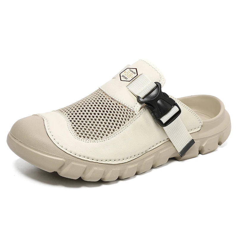 Men's Artisan Made Head Layer Leather Outdoor Slippers Cushioned Insole Breathable