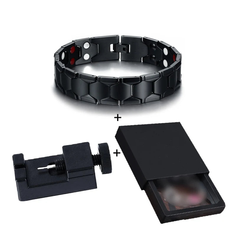 Vinterly Magnetic Bracelet Male Black Brazil Football Style 18mm Wide Health Energy Stainless Steel Men Chain Link Jewelry Punk